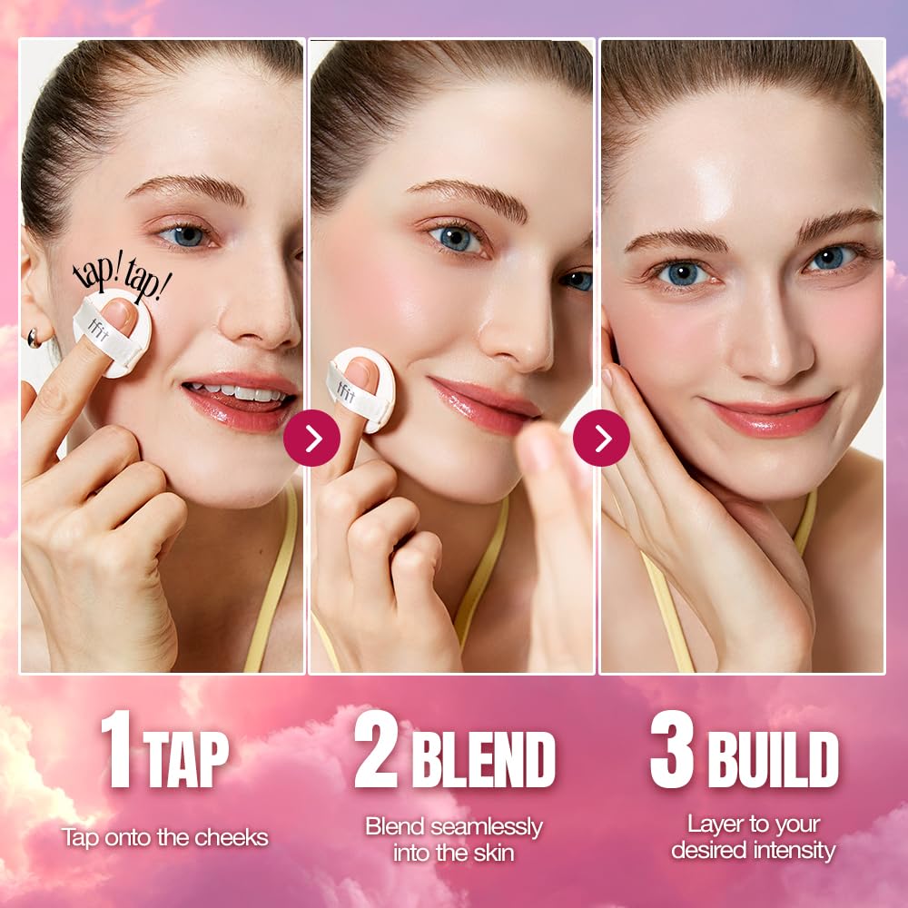 TFIT Fluffy Velvet Cushion Blush for Korean Dewy Glow | Buildable, Blendable Cream Texture | Mini Pink Blush for Cheeks | Tar Pigment Free (P02 Bloom Pink, 0.1 Oz | 4g)