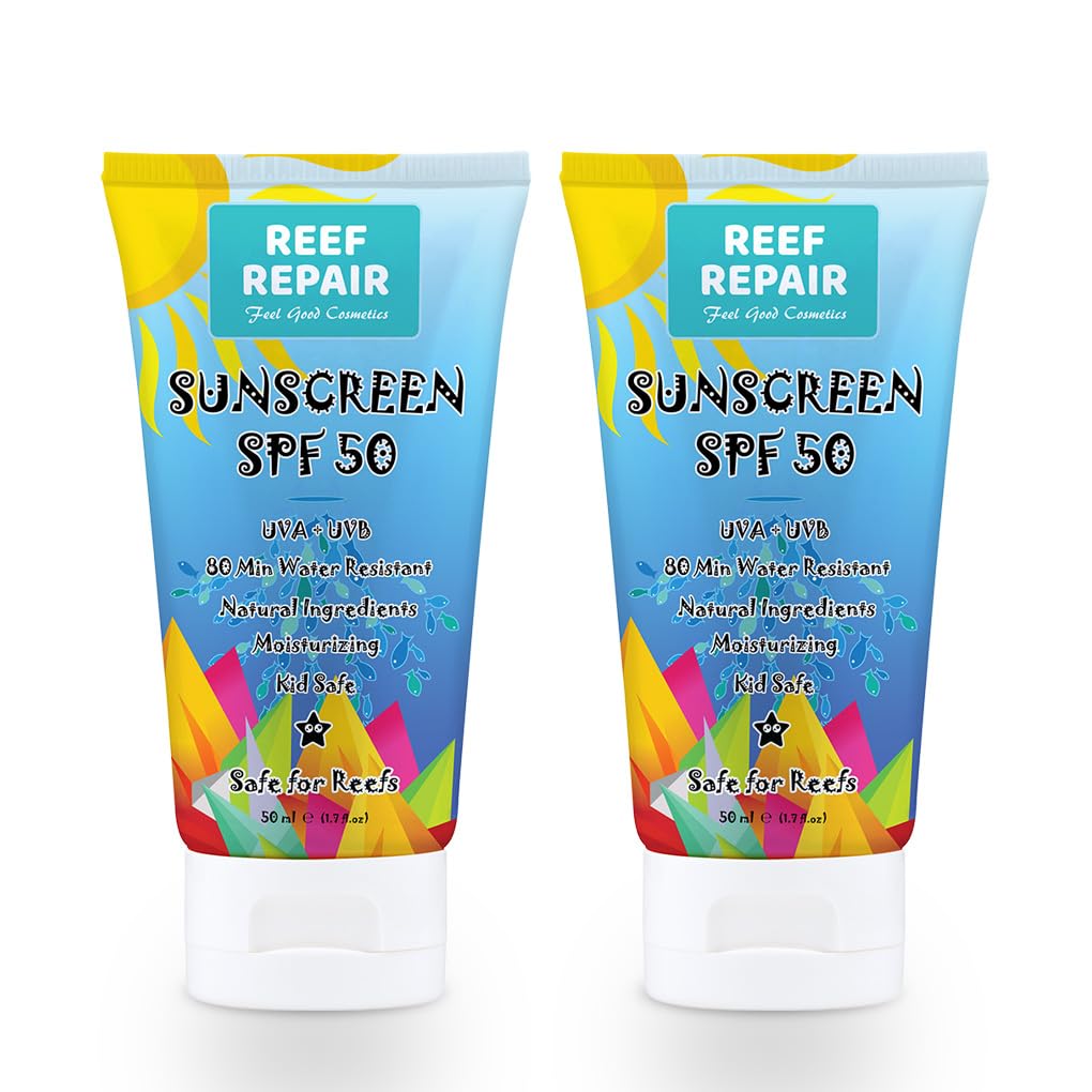 Reef Safe Sunscreen SPF 50 - Natural, Water Resistant & Moisturizing | Travel Size (2 x 1.7 fl. oz)