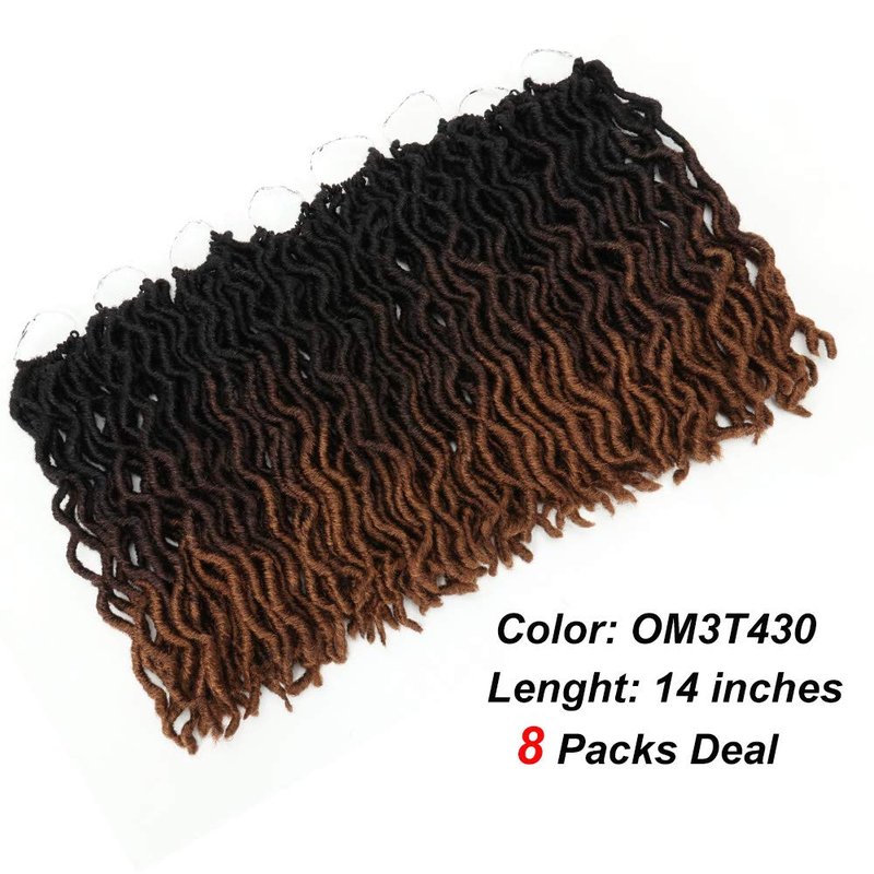 Eliza Wavy Gypsy Locs Ombre Crochet Hair 14" 8Packs/Lot Goddess Locs Synthetic Fiber Faux African Roots Dreadlocs Synthetic Braiding Hair Extensions for Black Women(14",OM3T430)