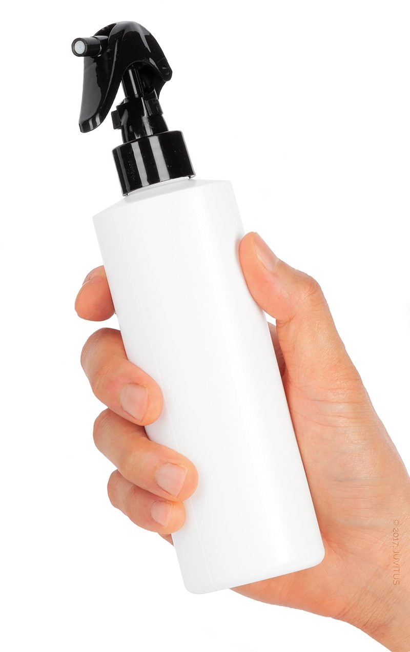 JUVITUS 8 oz / 240 ml White Refillable Plastic Cylinder Squeeze Bottle with Black Trigger Sprayer - 12 PACK