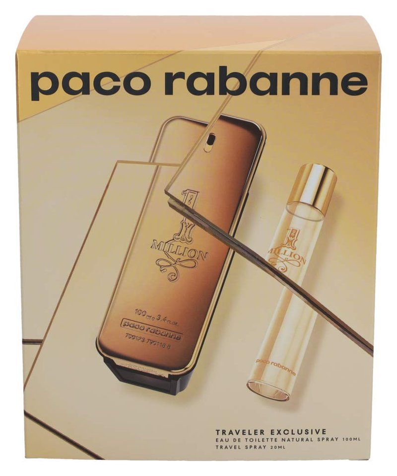 Paco Rabanne Paco rabanne 1 million gift set for men (3.4 ounce eau de toilette + 0.68 ounce travel spray), 4.08 Ounce