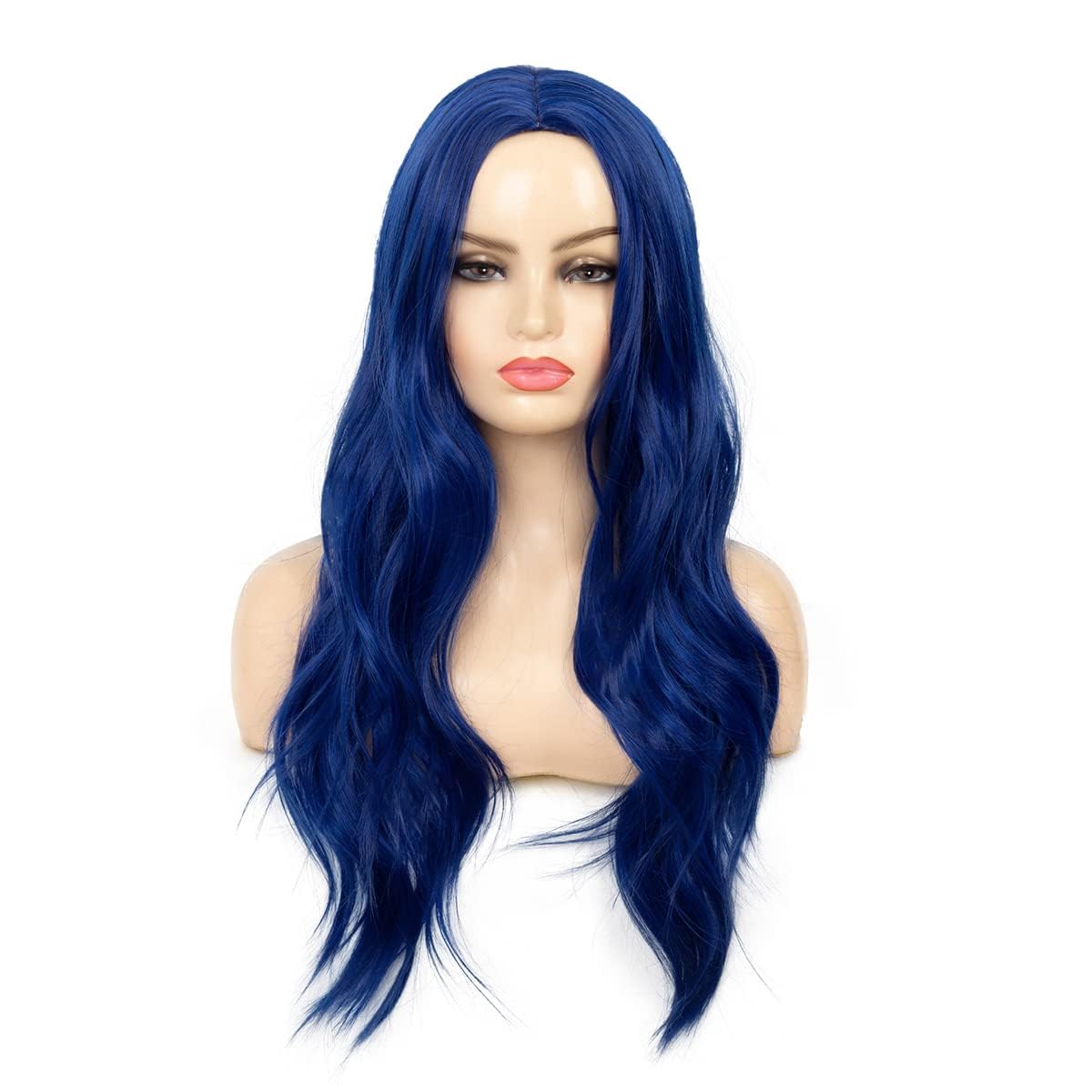 Baruisi Blue Wigs for Women Long Curly Wavy Synthetic Hair Wig Natural Middle Parting Heat Resistant Costume Cosplay Use