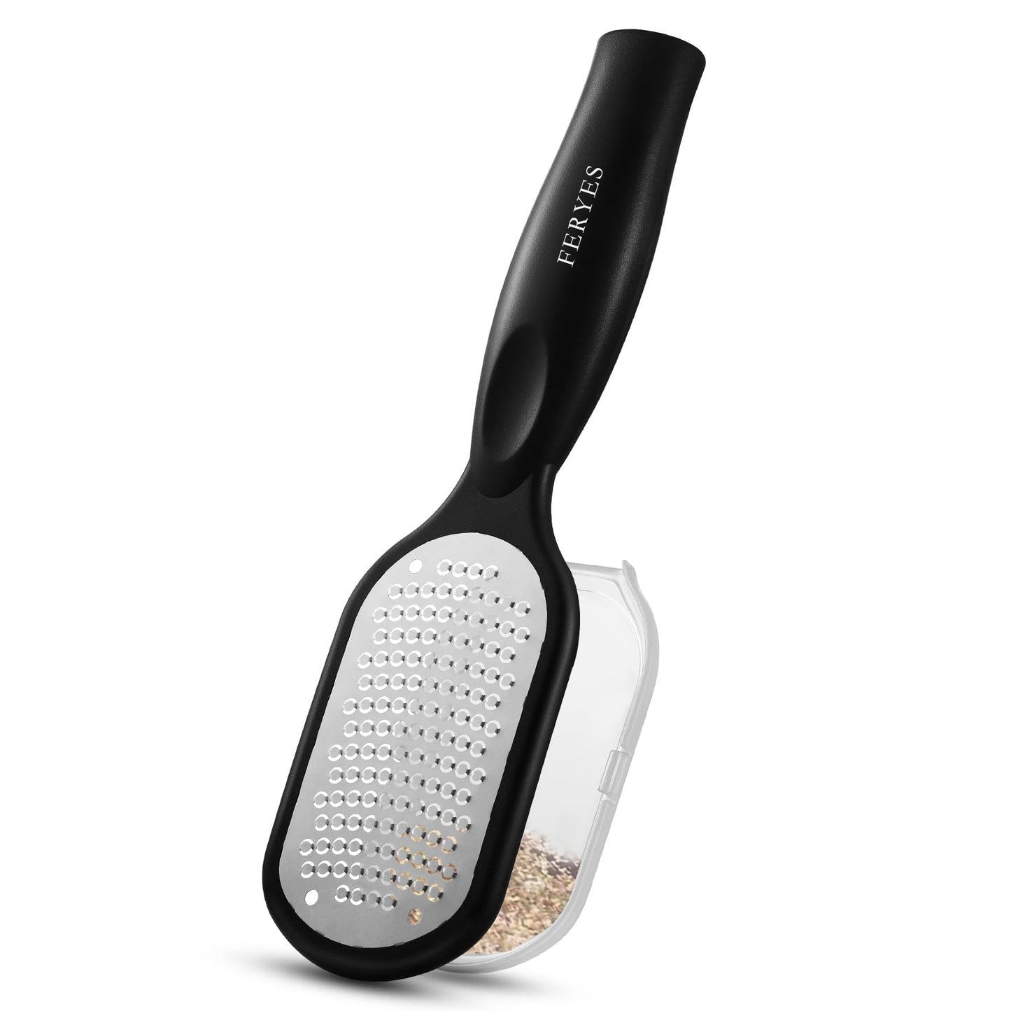 FERYES Foot File Callus Remover with Dead Skin Catcher – The Genius Foot Scrubber for Mess-Free Pedicures, Heel Scraper for Cracked Heel Treatment, Wet & Dry Use Feet Rasp - Black