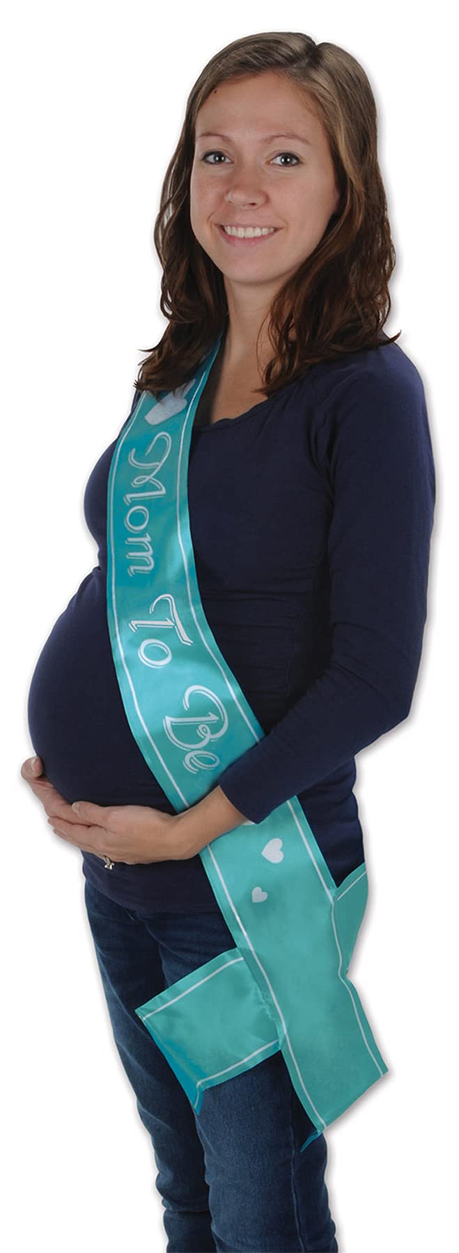 Beistle Mom to Be Baby Shower Satin Sash, 33" x 4", Turquoise