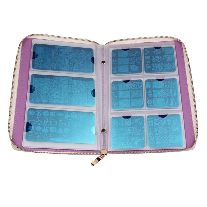 FingerAngel 72 Slots Holographic Nail Plates Holder Case Stamping Templates Organizer Square & Round Printing Molds Collection Manicure Tool Accessorie (Silver)