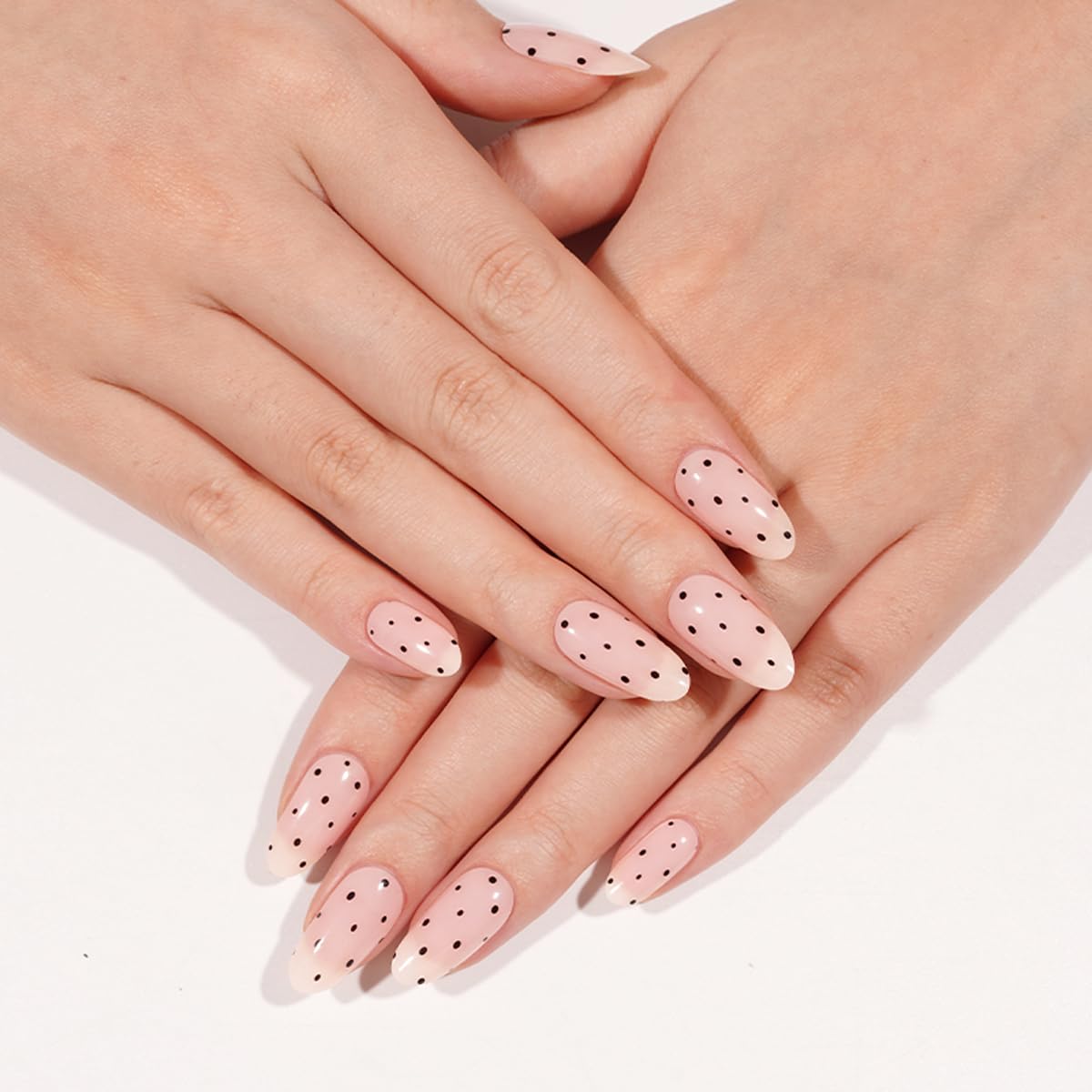 Polka Dot Semi Cured Gel Nail Strips - 20Pcs Pink UV Gel Nail Wraps with Polka Dots Design, Long Lasting Salon-Quality Stickers, Includes Nails File & Wooden Stick - UV/LED Lamp Required