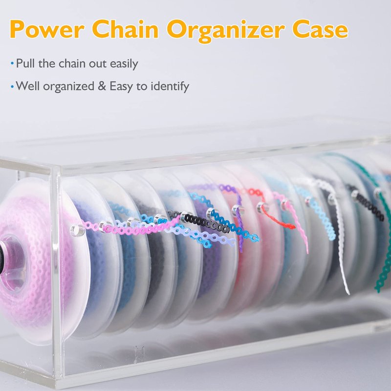 faruijie Power Chain Organizer Case - Dental Orthodontic Elastic Rubber Chain Dispenser Orthodontic Braces Rubber Band Acrylic Holder with Lid