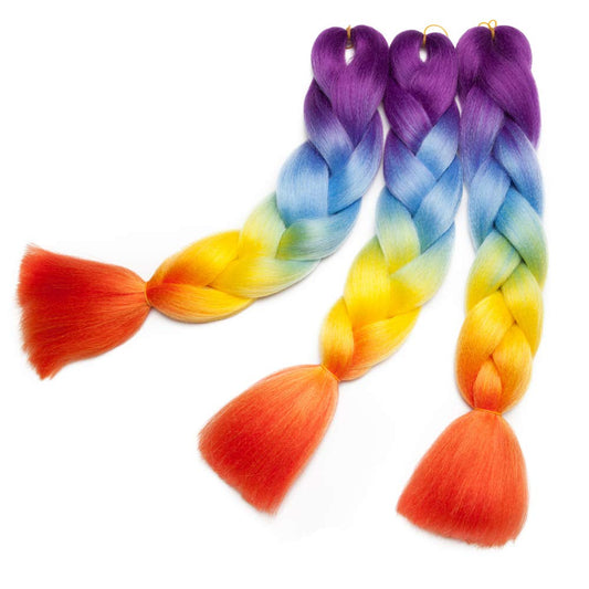 24" Ombre Jumbo Braiding Hair Extensions Jumbo Braid Hair Ombre Long Jumbo Braids For Box Twist Braid Crochet Hair High Temperature 4 Tone Colored (5 Bundles, Purple to Blue to Yellow to Orange)