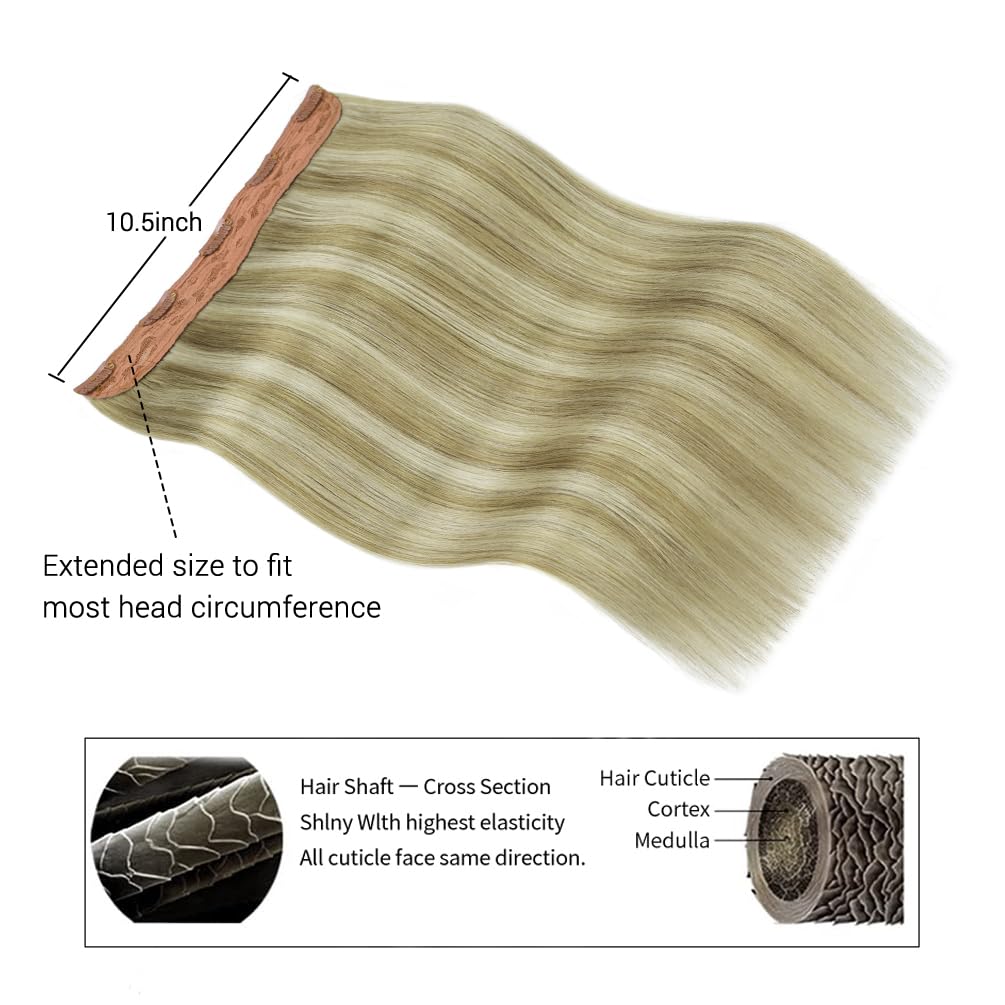 Winsky Hair Extensions Real Human Hair - One Piece Highlights Blonde Remy Hair Extensions Clip on 70gram for Women (14inch, #17A-60A)