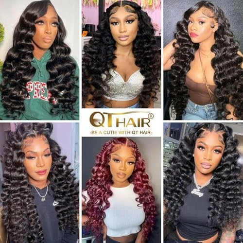 QTHAIR 16A 13x4 HD Lace Frontal Human Hair Loose Wave Frontal Pre Plucked with Baby Hair Ear to Ear Transparent Lace Closure 100% Unprocessed Brazilian Virgin Human Hair (14inch)