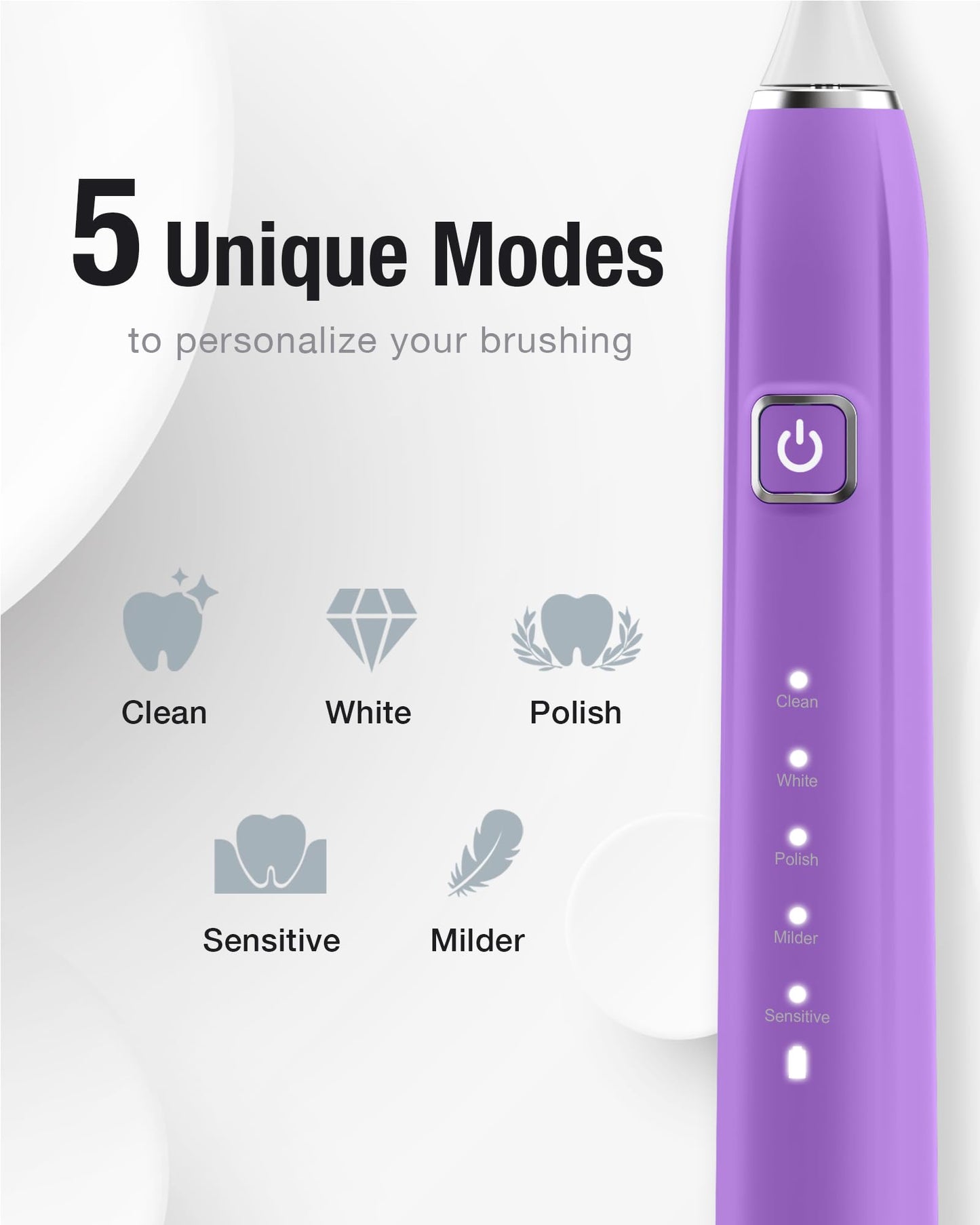 7AM2M Sonic Electric Toothbrush with 6 Brush Heads for Adults&Kids, One Charge for 120 Days, Wireless Fast Charge, 5 Modes, 40000VPM Powered Toothbrush, 2 Minutes Built in Smart Timer -Purple