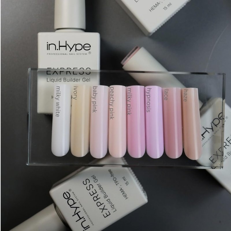 IN.HYPE Express Liquid Builder Gel (BIAB) – Fast Hard Gel in a Bottle, HEMA & TPO Free, Self-Leveling for Nail Strengthening, Overlays, Extensions, Dual Forms Baby Pink