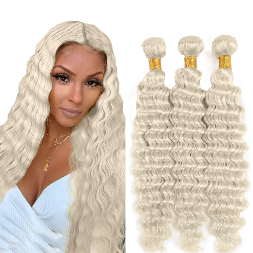 Platinum Blonde Deep Wave Human Hair Bundles - 16, 18, 20 Inch | Unprocessed Brazilian Virgin Hair