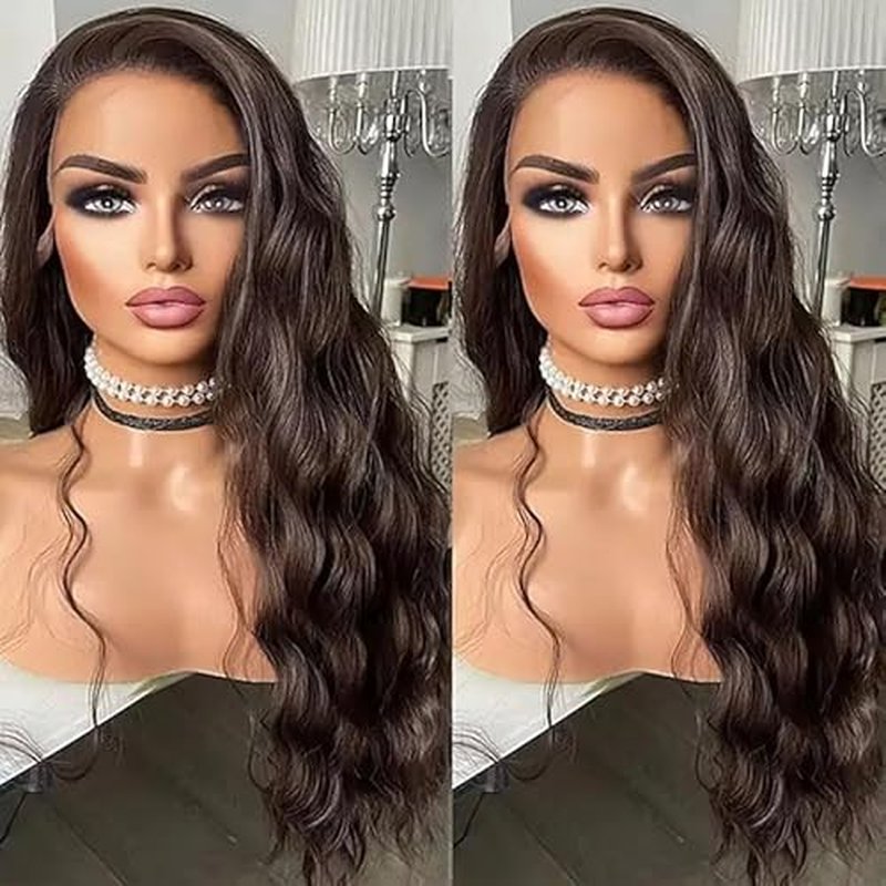 Long Brown Loose Wavy Synthetic Lace Front Wig Middle Part Lace Wigs Glueless Synthetic Hair Wig for Women Daily Party Cosplay Wigs Hairline Drag Queen