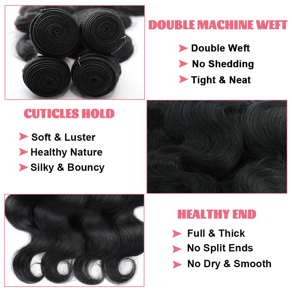 14A Human Hair Bundles 24 Inch Body Wave Bundles Human Hair 100% Unprocessed Brazilian Virgin Hair Body Wave 1 Bundle Human Hair Extensions for Women Natural Color Quick Weave
