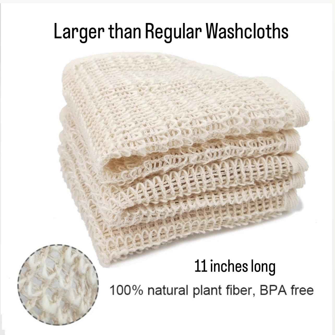 100% Natural Sisal Washcloth. Gentle Exfoliation for Smoother Skin. Durable & Reusable for Face & Body. 100% Biodegradable. Removes Dead Skin Cells + Stimulates Circulation & Energy. (3 Pcs)