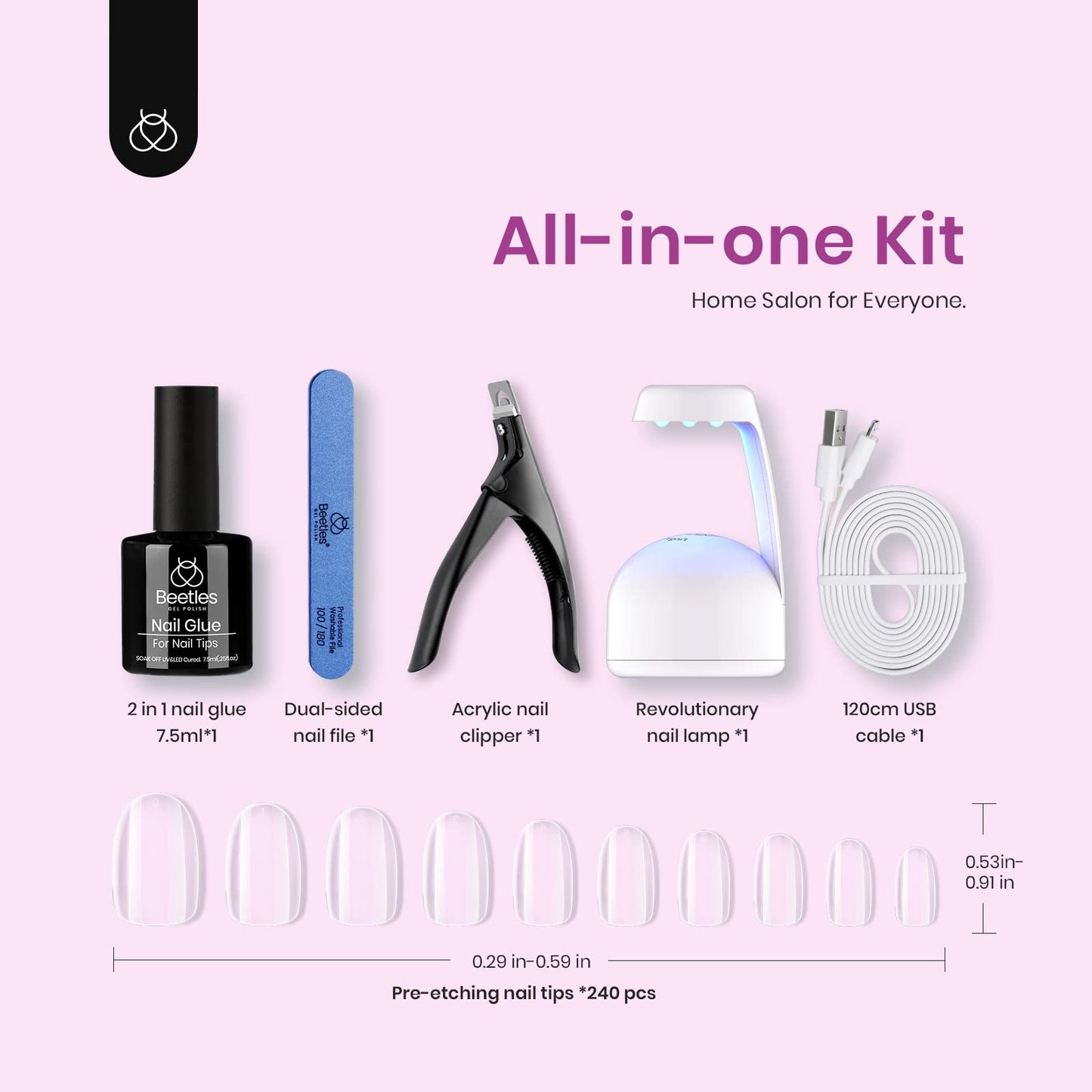 Beetles Gel Nail Kit Easy Nail Extension Set 2 In 1 Nail Glue Gel Base Coat with Pre Shaped Short Oval Almond Soft Gel Nail Tips and Led Nail Lamp Acrylic Nail Clipper Gelly Nail Tips for Diy Manicure