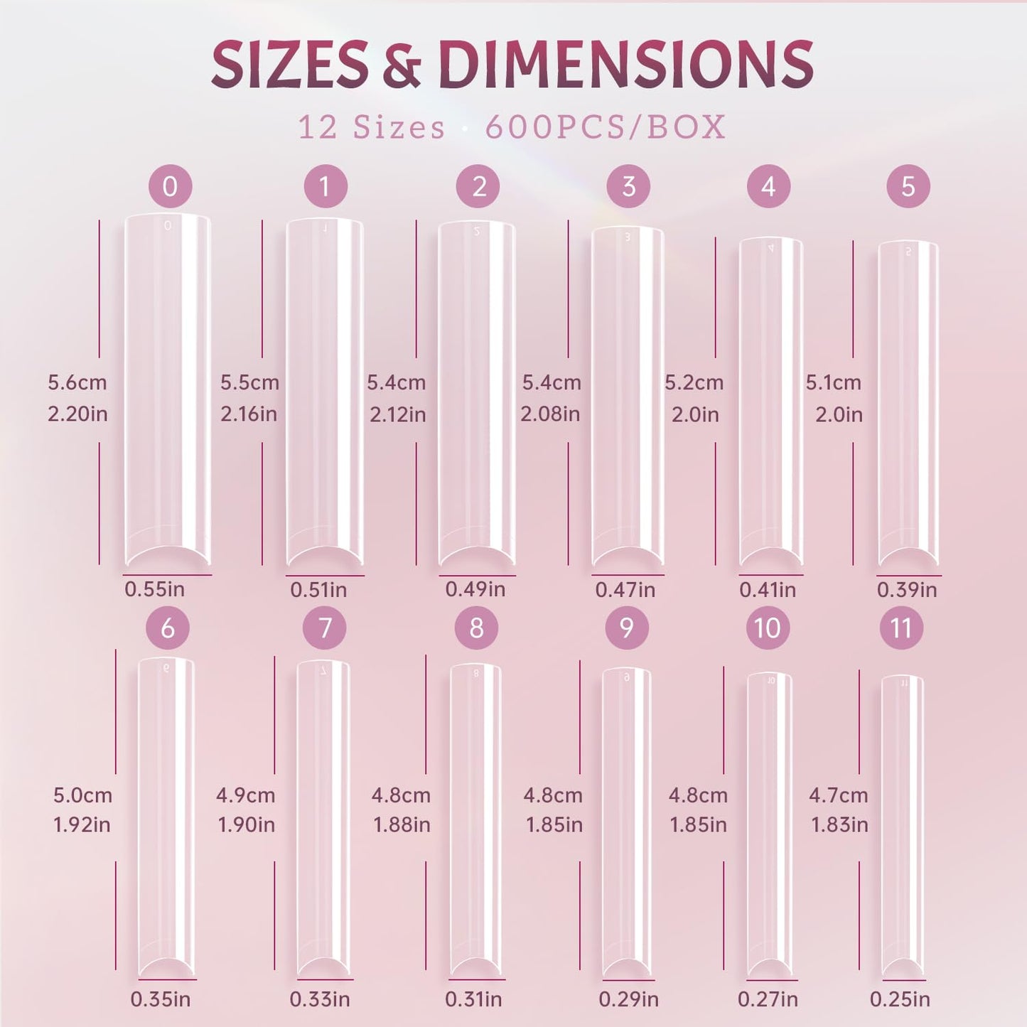 Ranrose 600PCS Clear Extra Long Nail Tips for Acrylic Nails Professional, No C Curve Gel Tips 12 Size XXXL Pre-shaped Half Cover Fake Nail for Press On Nail Extensions
