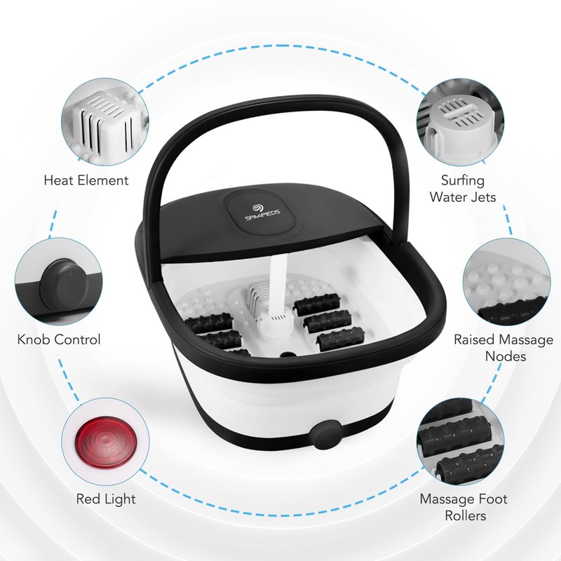 SPA4PIEDS Collapsible Foot Spa Bath with Heat and Massage Rollers, 10-in-1 Foot Spa Pedicure Kit, Bubble, Red Light, Water Jets, Feet Soaking Tub for Stress Relief & Soft Feet, Gift for Mom and Dad