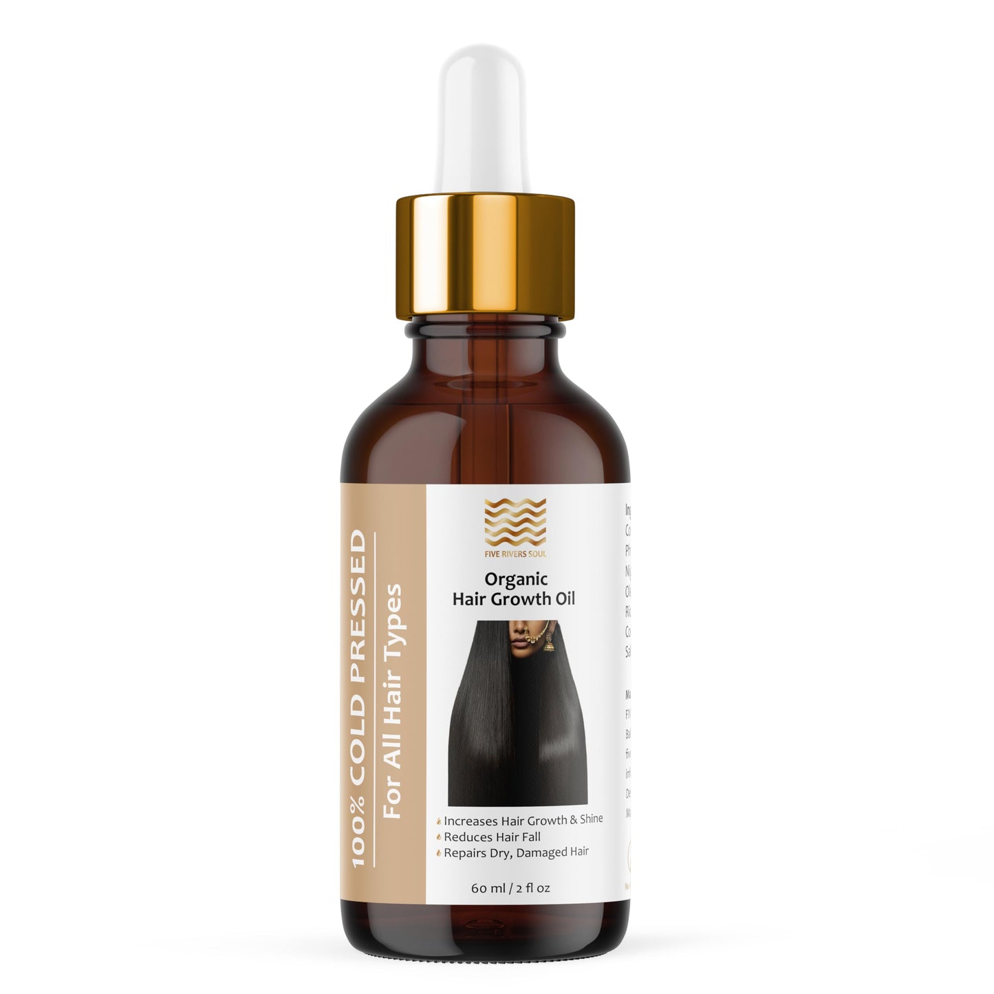 Five Rivers Soul Organic Hair Growth Oil, 100% Cold Pressed Organic, Traditional Scalp & Hair Massage, Thickness Shine Repair for Damage & Thin Hair,Amla Blackseed Olive Castor Coconut Rosemary 2 oz