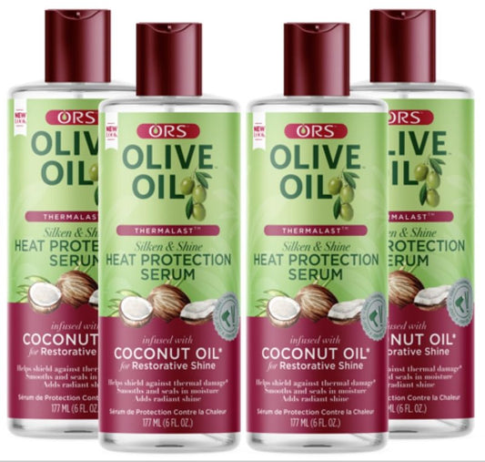 ORS Olive Oil Heat Protection Hair Serum infused with Coconut Oil for Restorative Shine 6.0 Ounces (Pack of 4)