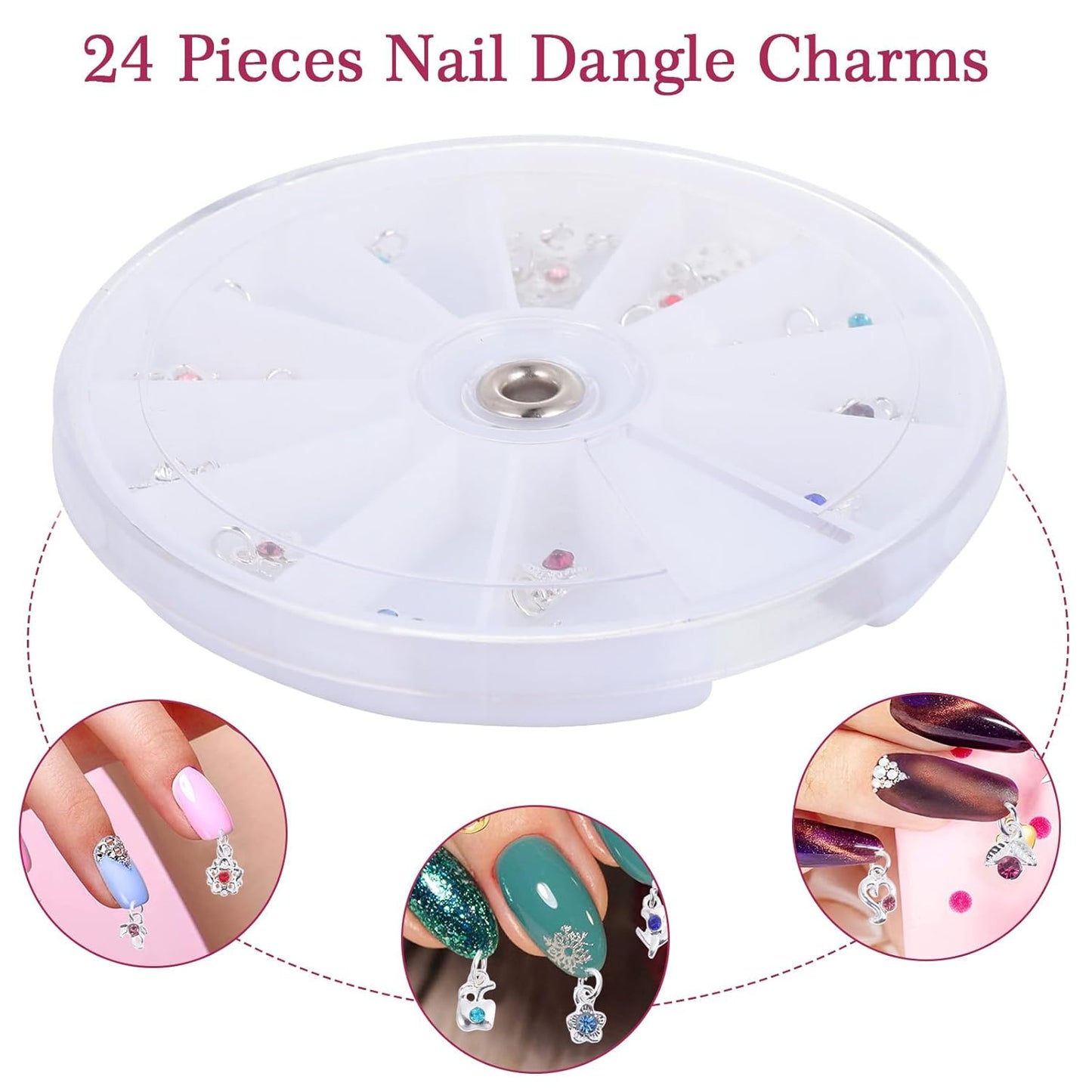 FRCOLOR 48 Pcs Dangle Nail Piercing Charms Set - Nail Piercing Tool & Alloy Jewelry for Art | Home & Salon Use