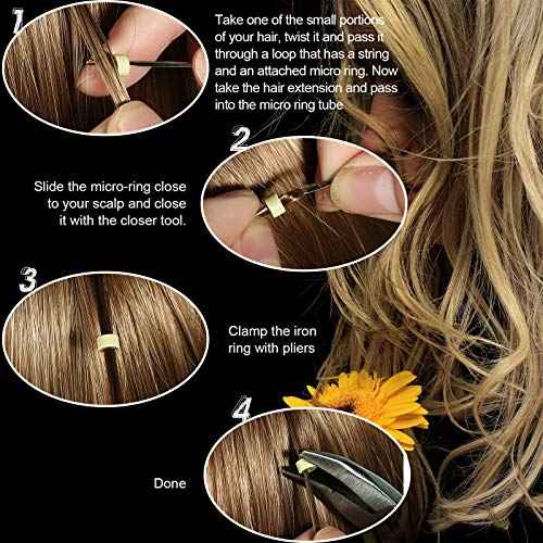 Chuangdi Hair Extension Tools Kit: 600 Silicone Lined Micro Ring Beads 1 Pliers 1 Comb 2 Hook Needle Pulling Loop 10 Curved Hair Needle 4 Alligator Clips 100 Mini Rubber Band Hand Tie Extention Tools