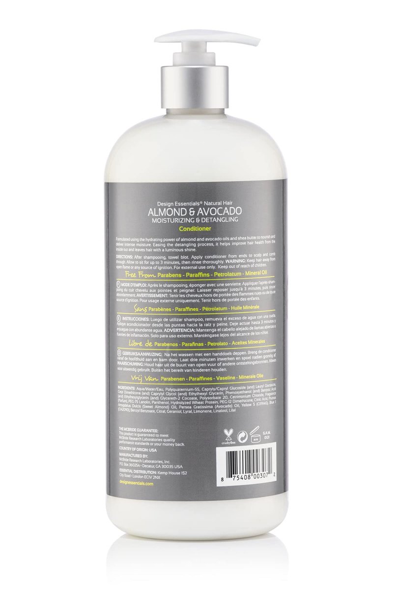 Design Essentials Almond & Avocado Moisturizing & Detangling Conditioner with Shea Butter & Coconut, Conditioner for Natural Hair, 34 oz