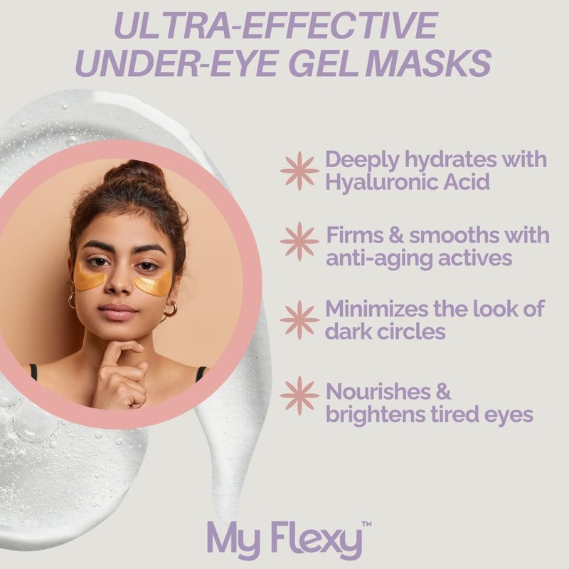 My Flexy Under Eye Patches, 24K Gold Under Eye Mask for Puffy Eyes and Dark Circles & Undereye Bags, Collagen & Peptides Skincare, Gold Eye Masks, Gifts for Women, Vegan Self Care