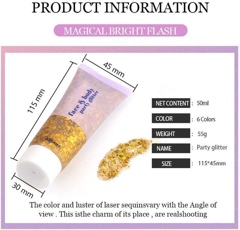 Neon Face and Body Glitter Gel - 3 Color Set for Parties | Blue, Gold & White Moonbeam