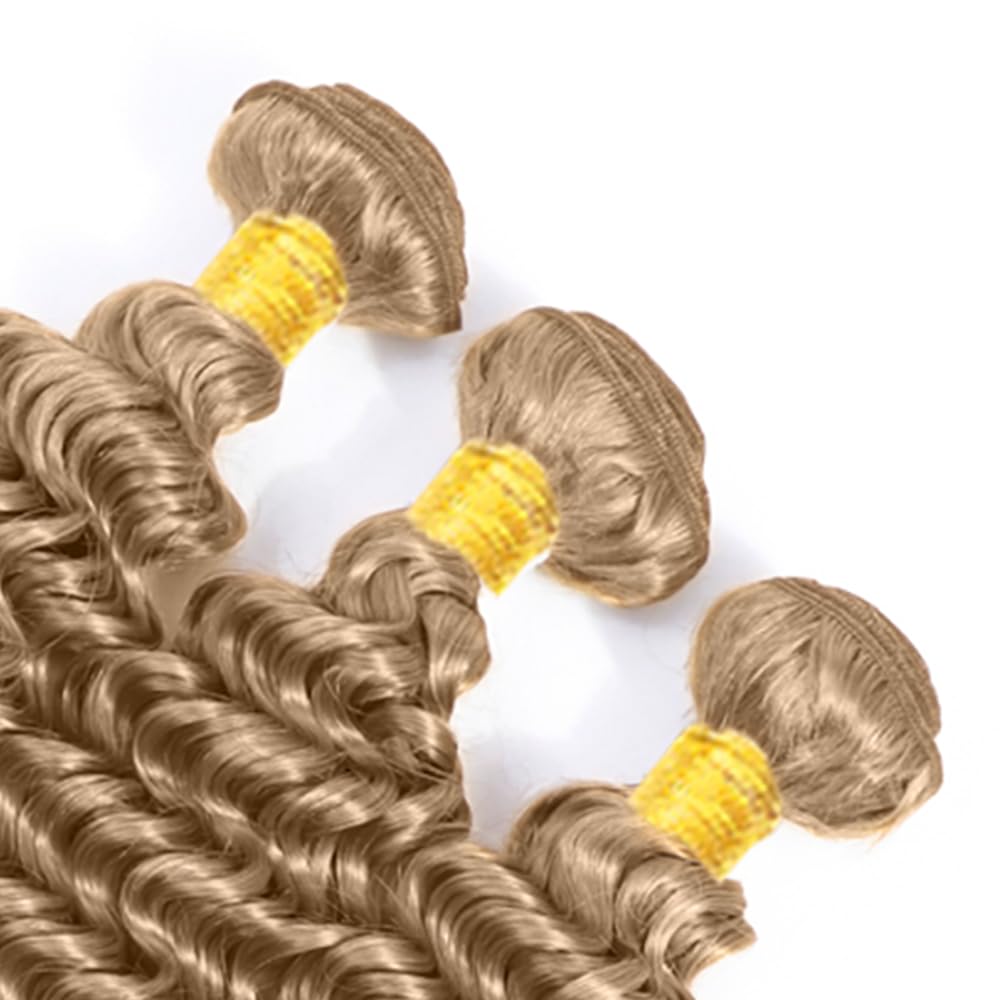 #22 Blonde Bundles Human Hair Deep Wave Bundles 32 Inch Unprocessed Brazilian Virgin Hair Ash Blonde Deep Wave Bundle Human Hair Extensions 50 Gram Per Bundle