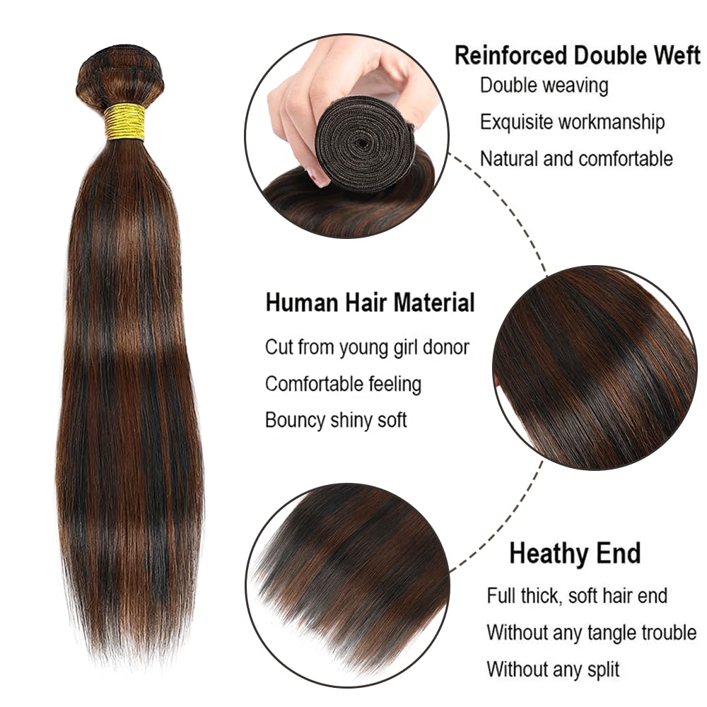 Straight Human Hair Bundle - Ombre Brown Two-Tone 18 Inch Extensions | Breezy Color Mix