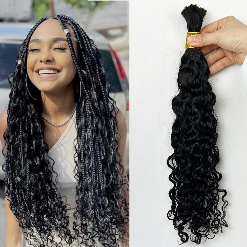 Water Wave Bulk Human Hair For Braiding Hair Double Drawm Extensions No Weft 1 Bundle 100g Micro Braiding Human Hair for Boho Braids 100% Human Hair (Natural Color, 16 Inch,100g)