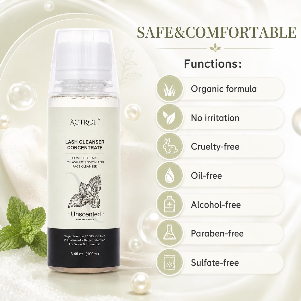 ACTROL Lash Shampoo Concentrate for Lash Extensions, 100ml Advanced Formula Foaming Eyelash Cleanser Concentrate Professional Salon Lash Bath Wash - Makes Multiple Bottles