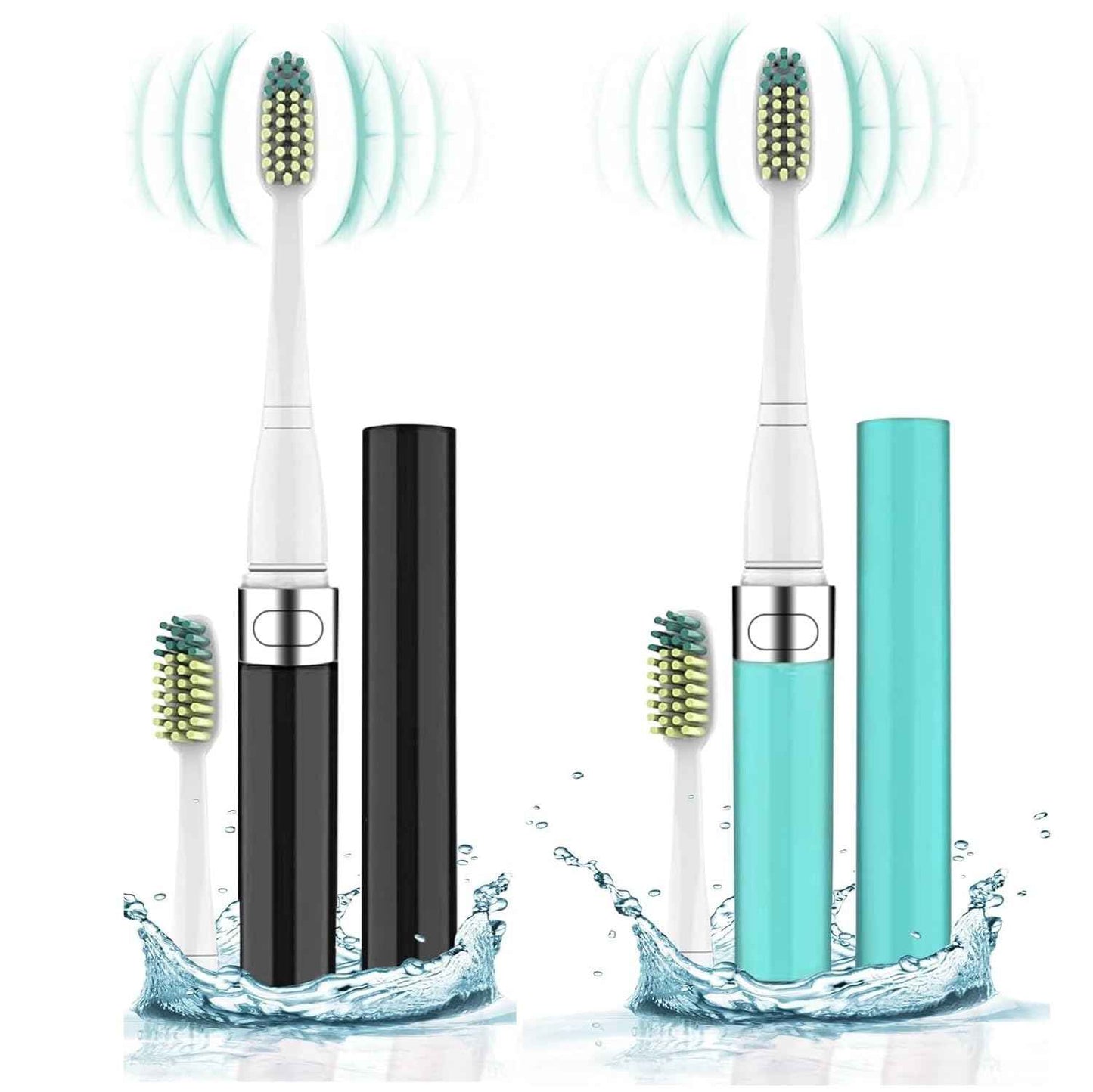 Voom Sonic 2-Pack Hers & His Go 1 Series Travel Electric Toothbrush (Black+Blue), Travel Toothbrushes - Battery Operated Toothbrush for Adults & Kids, Dentist Recommended Toothbrush,