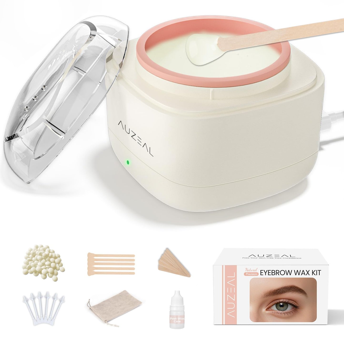 Mini Eyebrow Wax Kit for Women, Wax for Eyebrows Hair Removal, 26 Eye brow Waxing Sticks, 100g Brow Waxing Beads, USB Fast Heat, Smart Constant Temp, Travel or Home Use