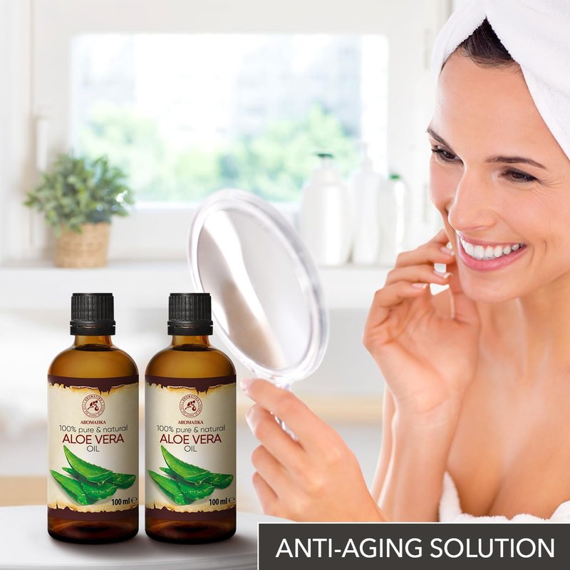 Aloe Vera Oil - Pure Natural Base Oil for Face, Body, Hair | 6.8 Fl Oz Glass Bottle - Intensive Care
