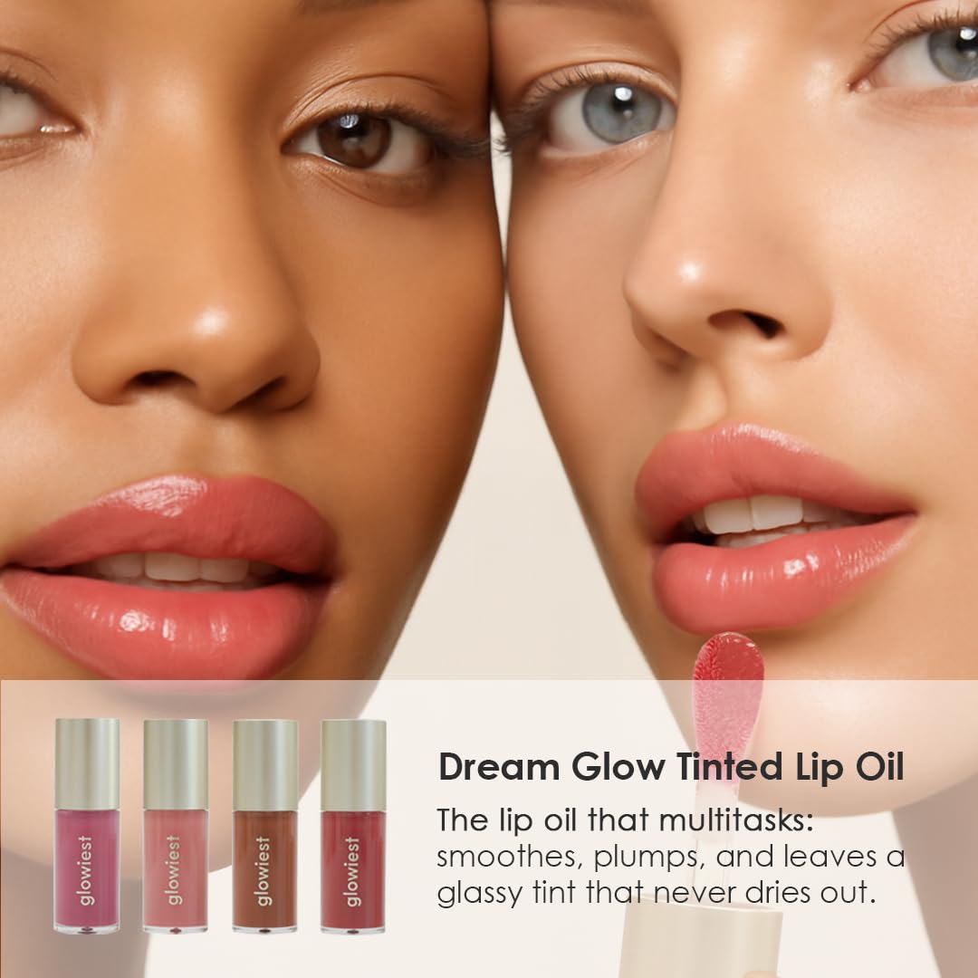 glowiest Dream Glow Tinted Lip Oil ; 3-in-1 Formula: Lip Gloss with a high shine finish, Non-sticky Long Lasting | Korean Plumped Tinted Lip Oil - 0.19 fl. oz. 5.7 ml (004 ROSEWOOD, Original)