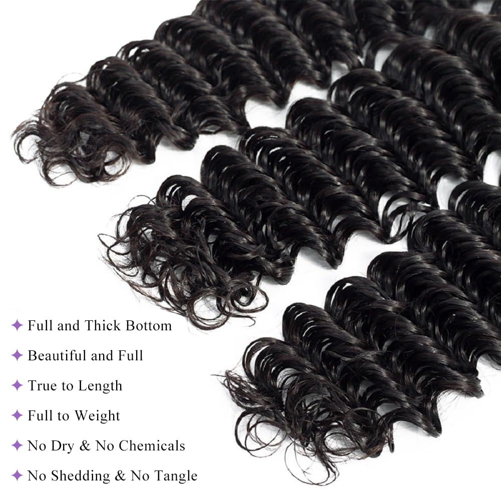 Deep Wave Bundles - 100% Unprocessed Brazilian Virgin Human Hair | 20” Double Weft for Natural Black Women