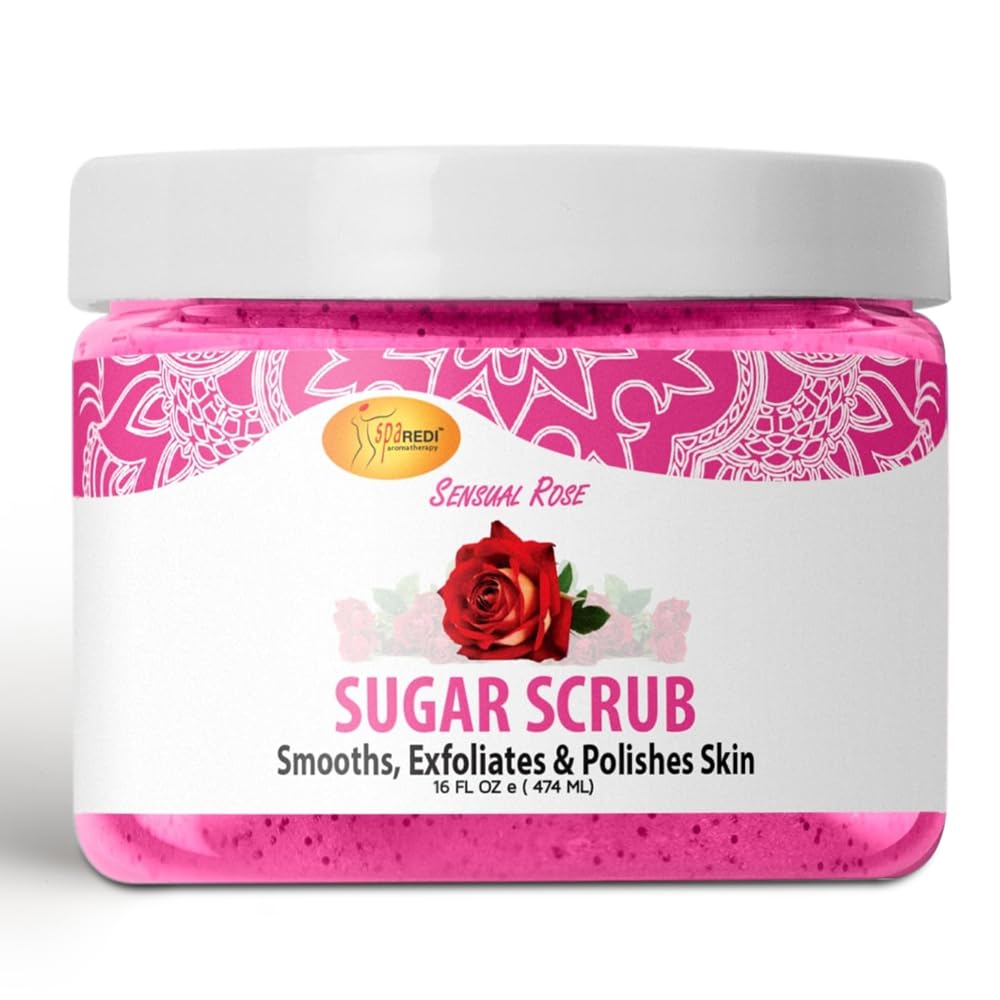 SPA REDI – Sugar Body Scrub, Sensual Rose, 16 Oz, Exfoliating, Moisturizing, Hydrating and Nourishing, Glow, Polish, Smooth and Fresh Skin - Body Exfoliator