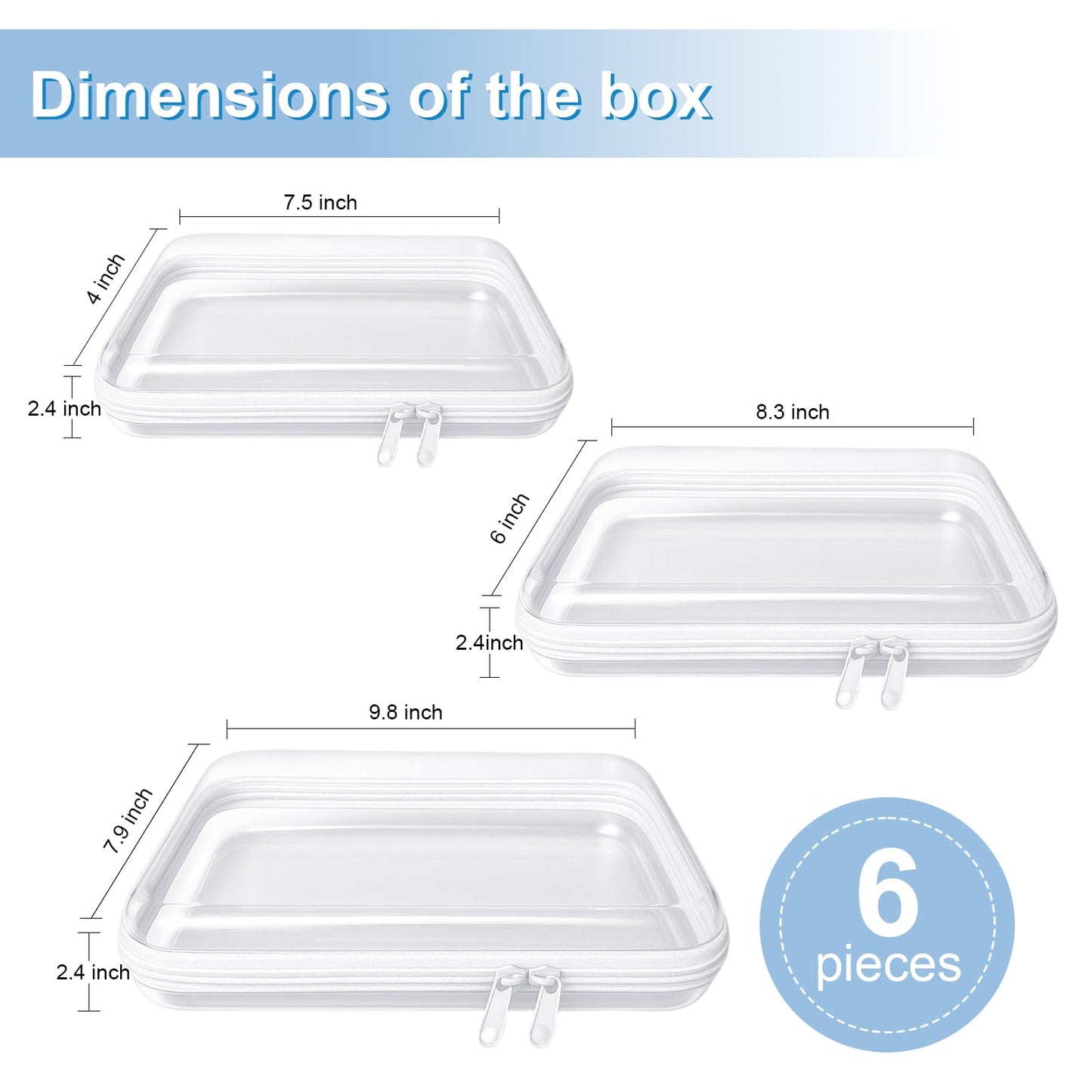 6 pcs Clear Hard Shell Zipper Case, Travel Makeup & Toiletry Organizer, Zippered Toy Storage, Pencil Case, Toy Storage Box, Hard Plastic Cosmetic Bag for Storage ,Travel Transparent Zipper Storage Box