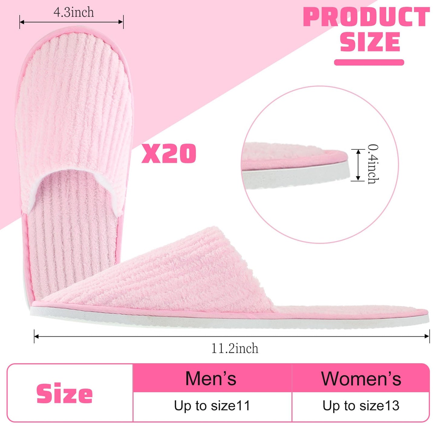 Panitay 20 Pairs Reusable Spa Slippers for Guests Washable House Slippers with Triple Layer Coral Fleece for Home Indoor Hotel Travel, Closed Toe(Pink)