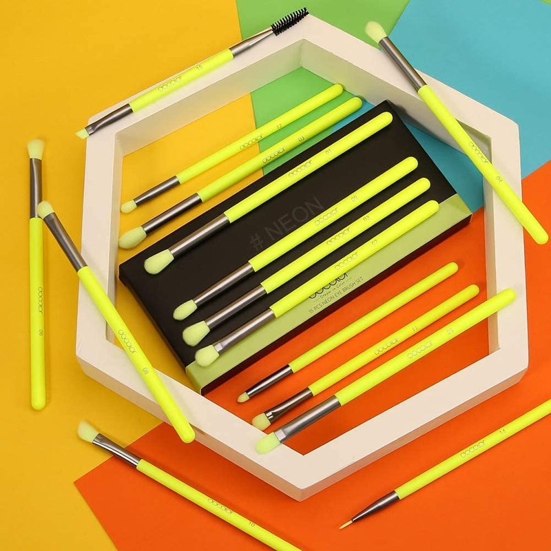 Docolor 15-Piece Neon Eye Makeup Brush Set | Professional Colorful Eyeshadow & Blending Brushes