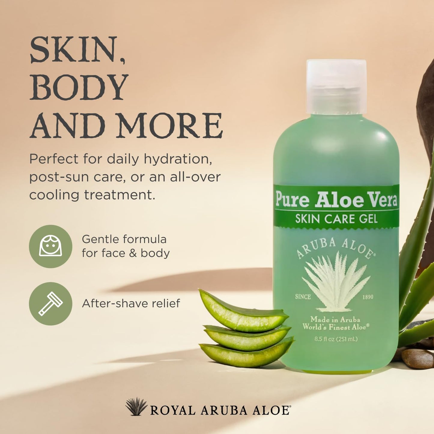 Aruba Aloe Pure Aloe Vera Gel – Soothes, Hydrates, and Refreshes Skin – 8.5 Oz Bottle