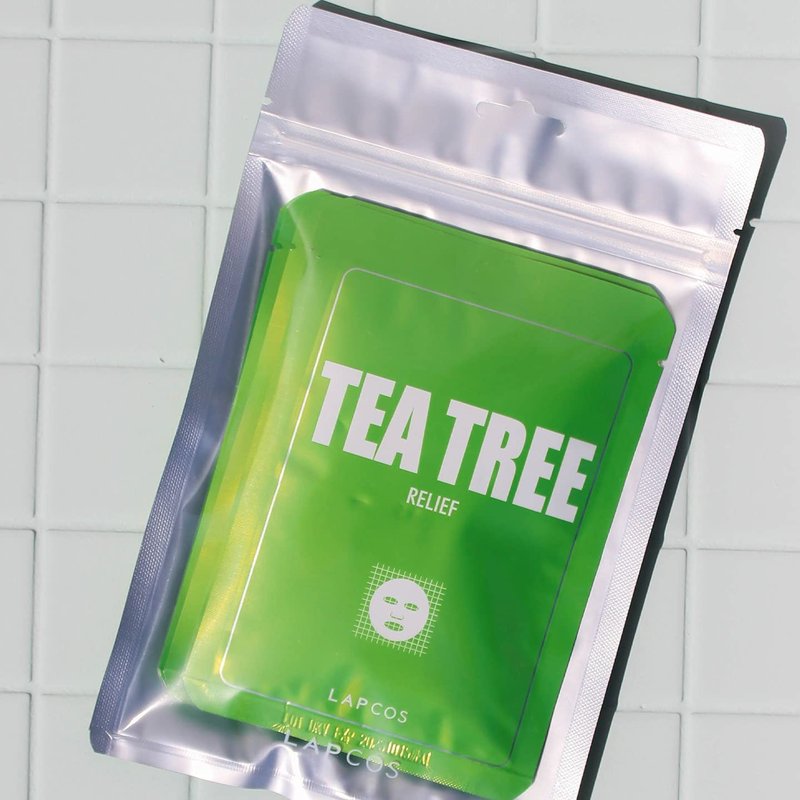 LAPCOS K Beauty Derma Tea Tree Sheet Mask - Soothing & Calming Face Mask with Althaea Flower for Irritated & Sensitive Skin - Breathable, Lightweight TMF-Cell Sheet - Korean Skin Care (Pack of 5)