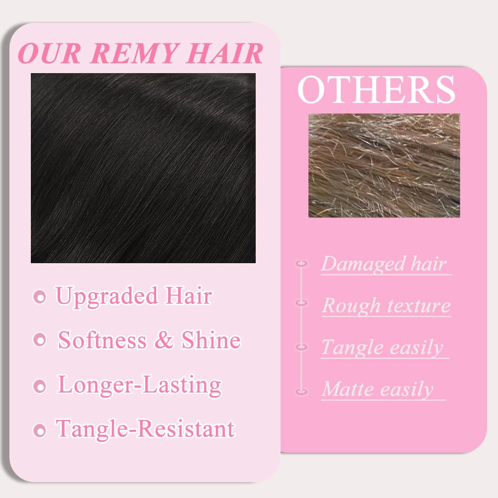 Clip In Hair Extensions - 18 Inch Invisible Seamless Real Human Hair | 1B Natural Black, 95g Double Weft