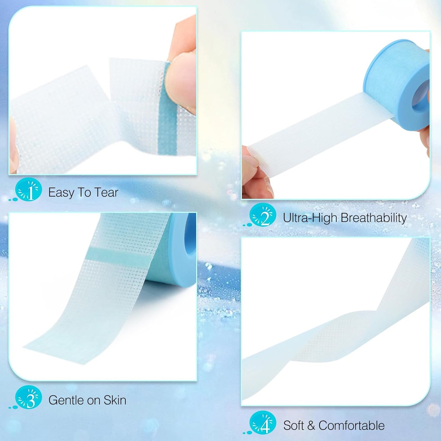 LZM Lash Tape for Eyelash Extensions - Silicone Gel, Latex-Free, Sensitive Skin | 1in x 4yd, 2 Rolls Blue