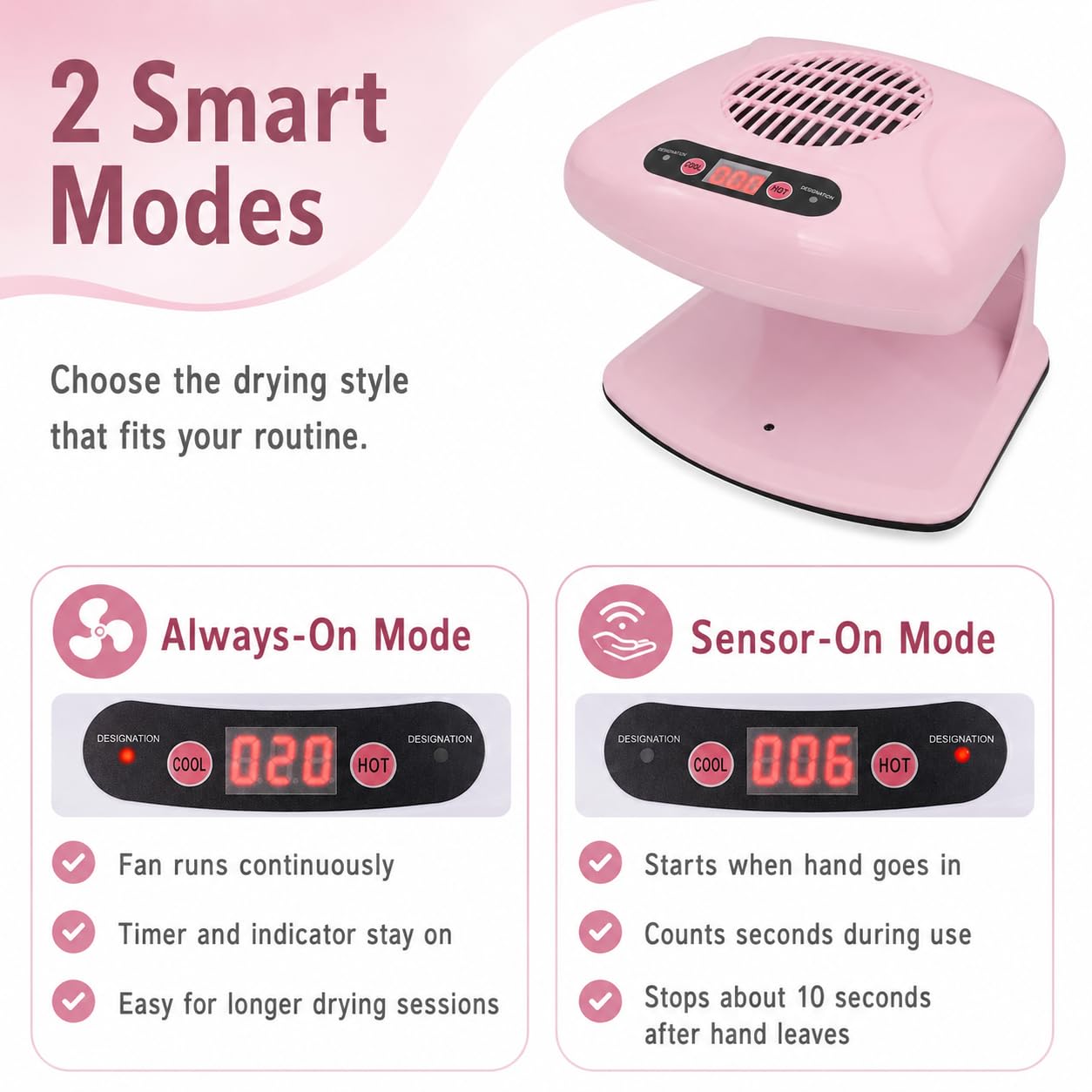 Nail Dryer for Regular Polish,300W Nail Drying Fan with Auto Sensor,Hot & Cold Air Nail Drying Fan for Salon & Home Manicure Use
