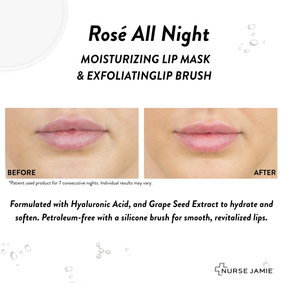 Nurse Jamie | Rosé All Night Lip Mask & Exfoliating Tool - Hydrating Overnight Treatment for Soft, Smooth Lips