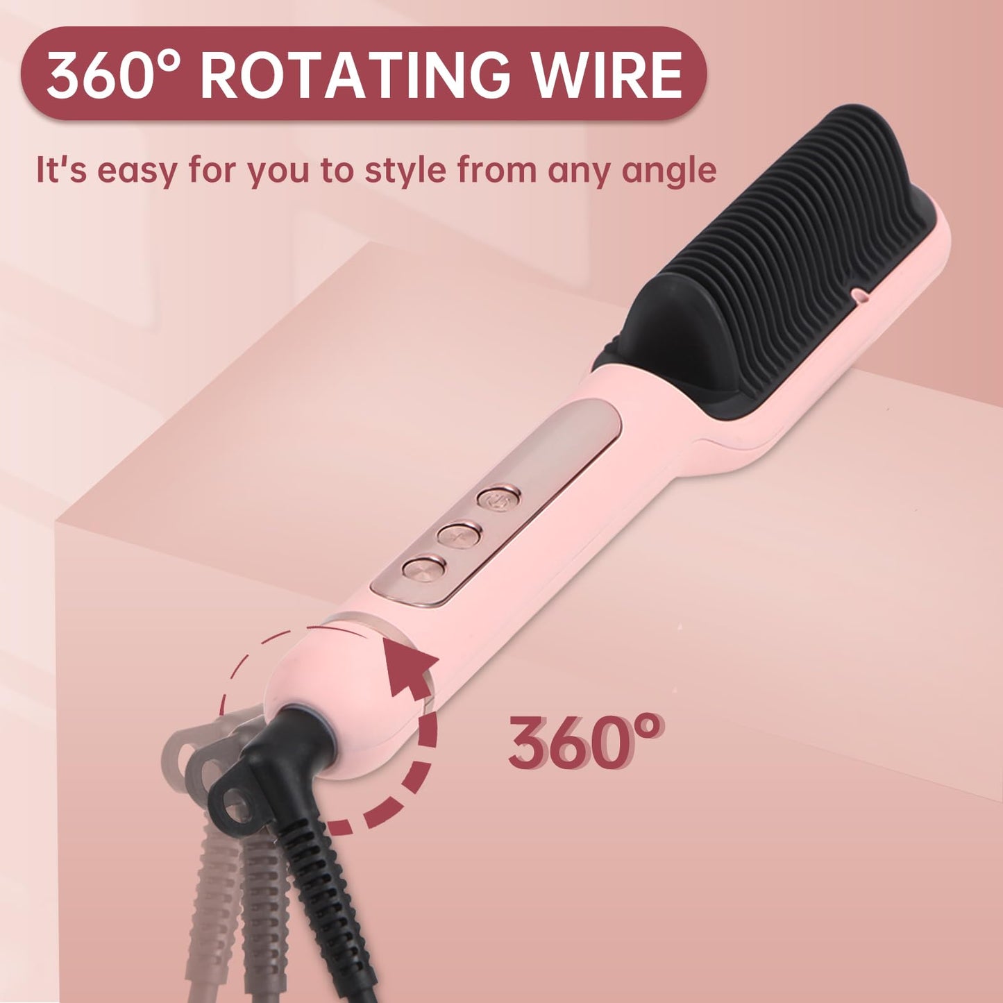 Negative Ionic Hair Straightener Brush with 9 Temp Settings, 30s Fast Heating Hair Straightening Comb with LED Display, Anti-Scald & Auto-Shut Off Hair Brush Straightener for Women (Pink)